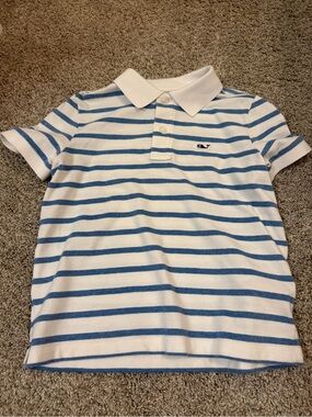 Vineyard Vines White Polo with Light Blue Stripes